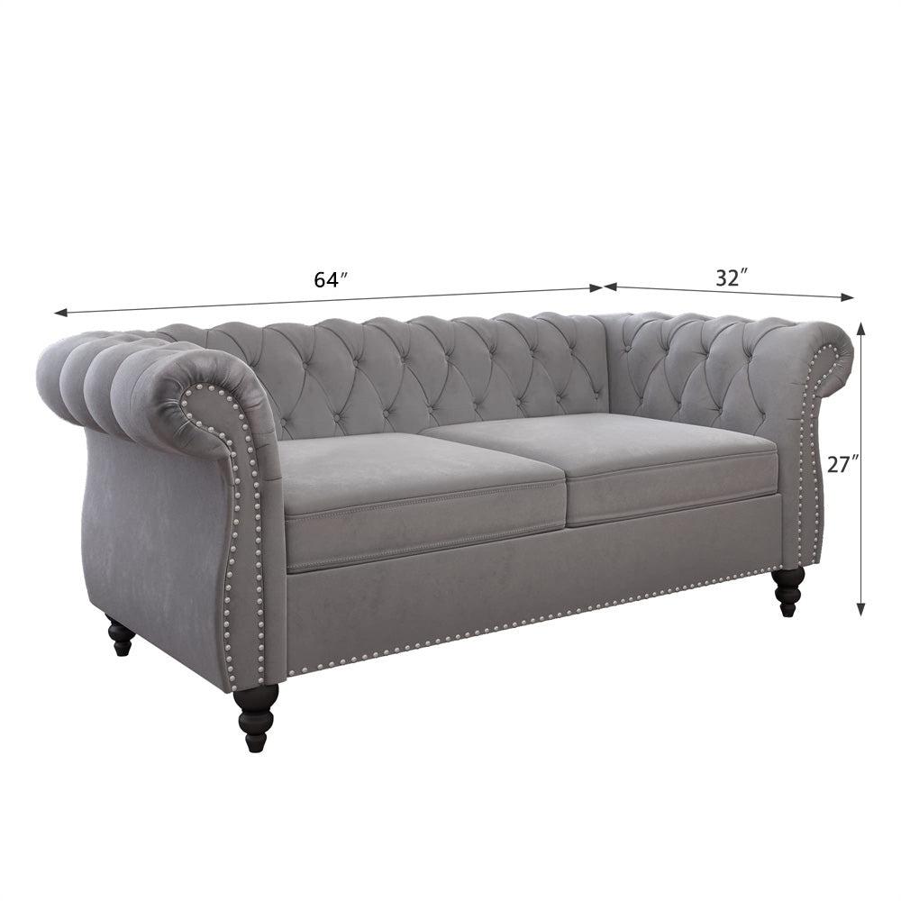 Velvet 3-Seat Chesterfield Sofa with Button Tufted Back-NOSGA