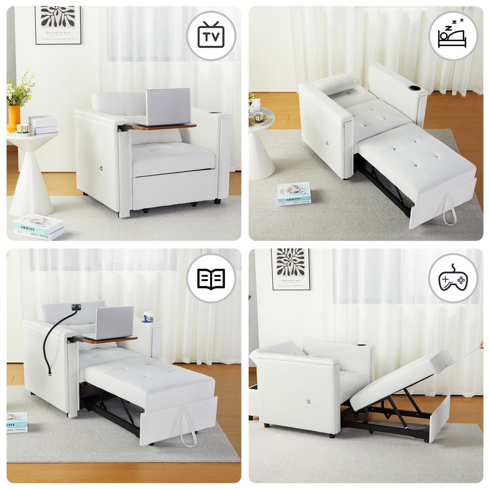 Convertible 3 in 1 Multi-Functional Chair Bed with Hidden Table