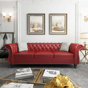 Pu Leather 3-Seat Chesterfield Sofa with Tufted Back-NOSGA