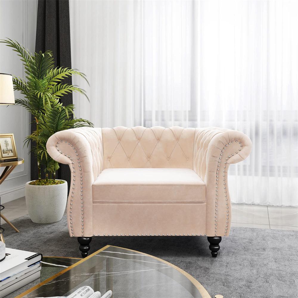 Velvet 3-Seat Chesterfield Sofa with Button Tufted Back-NOSGA