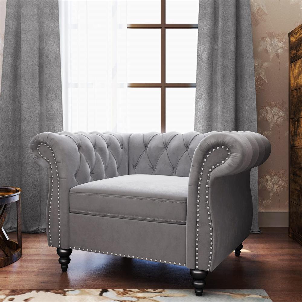 Velvet 3-Seat Chesterfield Sofa with Button Tufted Back-NOSGA