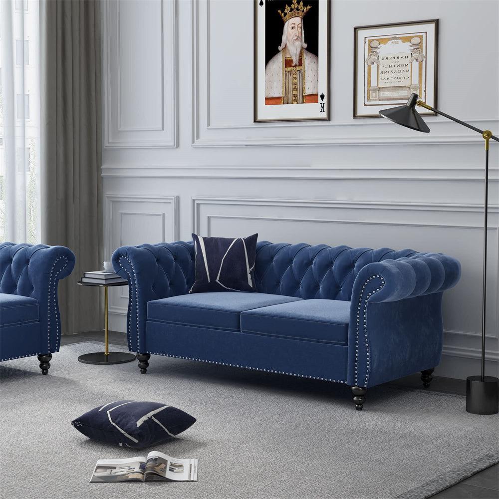 Velvet 3-Seat Chesterfield Sofa with Button Tufted Back-NOSGA