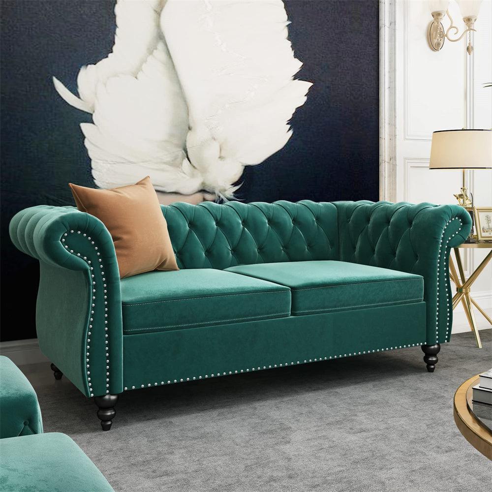 Velvet 3-Seat Chesterfield Sofa with Button Tufted Back-NOSGA