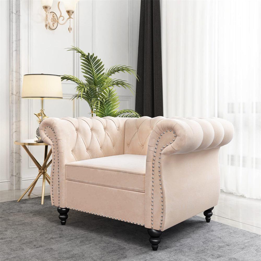 Velvet 3-Seat Chesterfield Sofa with Button Tufted Back-NOSGA