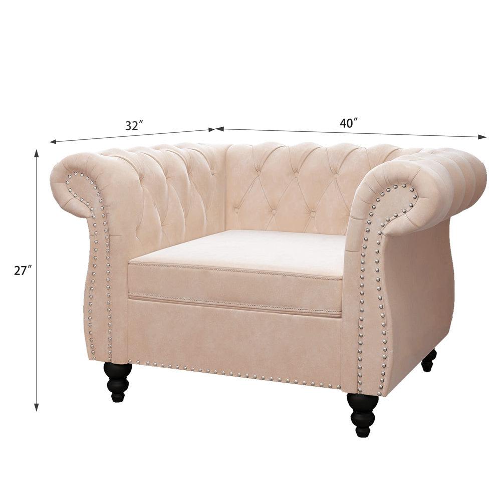 Velvet 3-Seat Chesterfield Sofa with Button Tufted Back-NOSGA