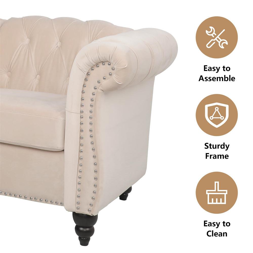 Velvet 3-Seat Chesterfield Sofa with Button Tufted Back-NOSGA