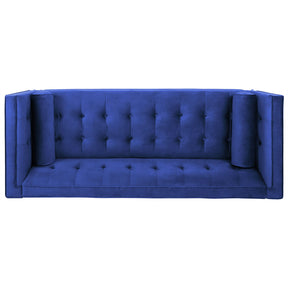 Mid-Century Velvet Chesterfield Loveseat Sofa with 2 Bolster Pillows