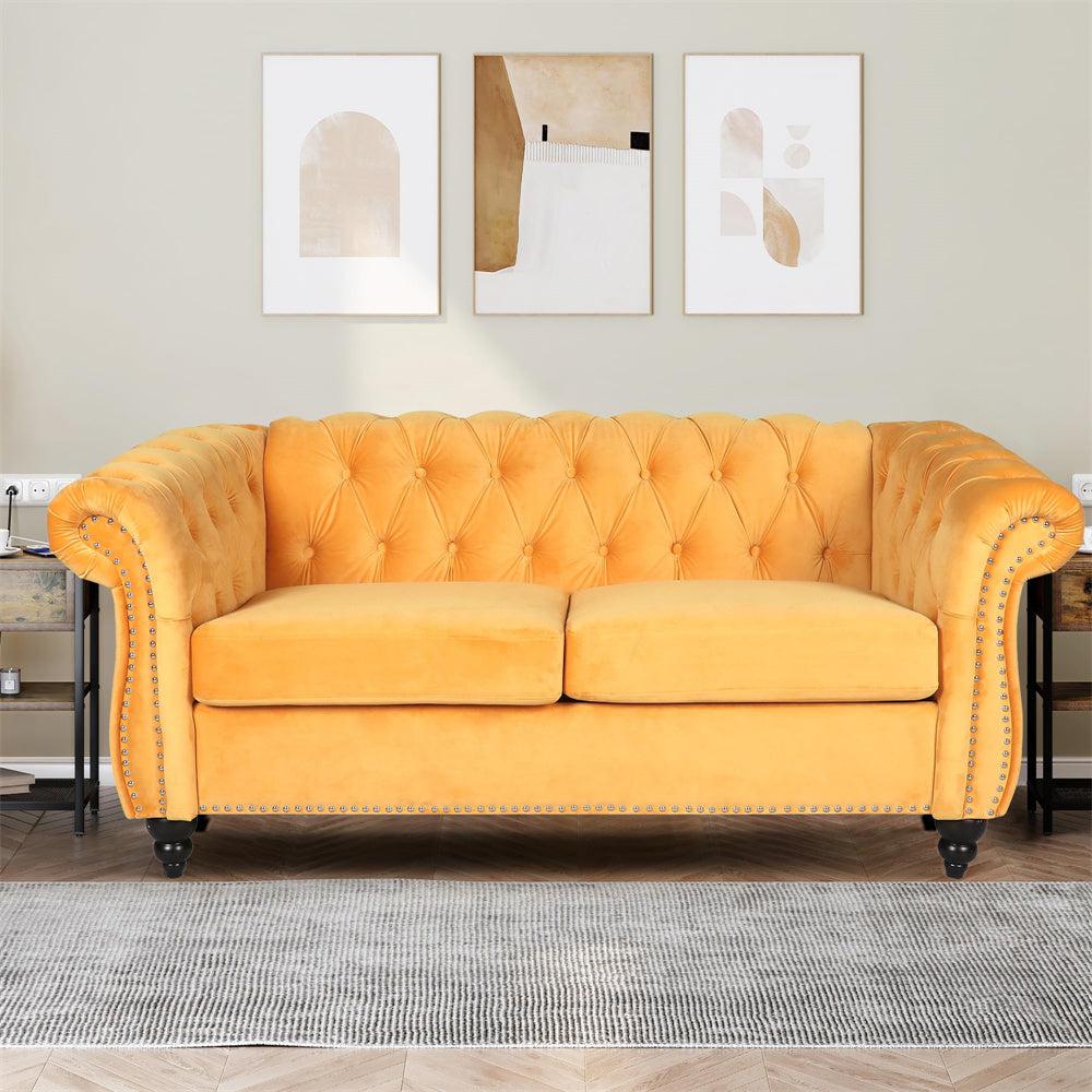 Velvet 3-Seat Chesterfield Sofa with Button Tufted Back-NOSGA