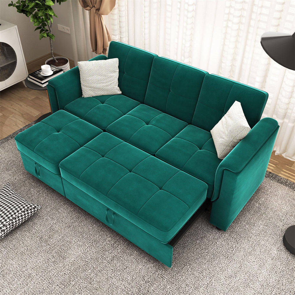 Sectional Velvet Sofa L Shaped Sleeper Sofa 2 Pull-Out Sleeper Lounges