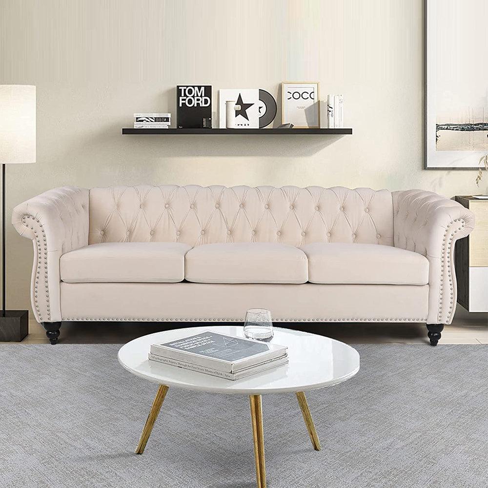 Velvet 3-Seat Chesterfield Sofa with Button Tufted Back-NOSGA