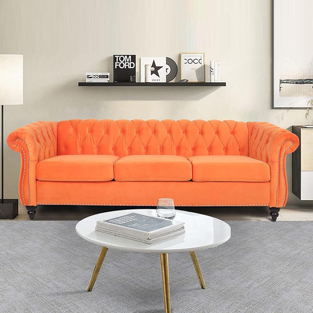 Velvet 3-Seat Chesterfield Sofa with Button Tufted Back-NOSGA