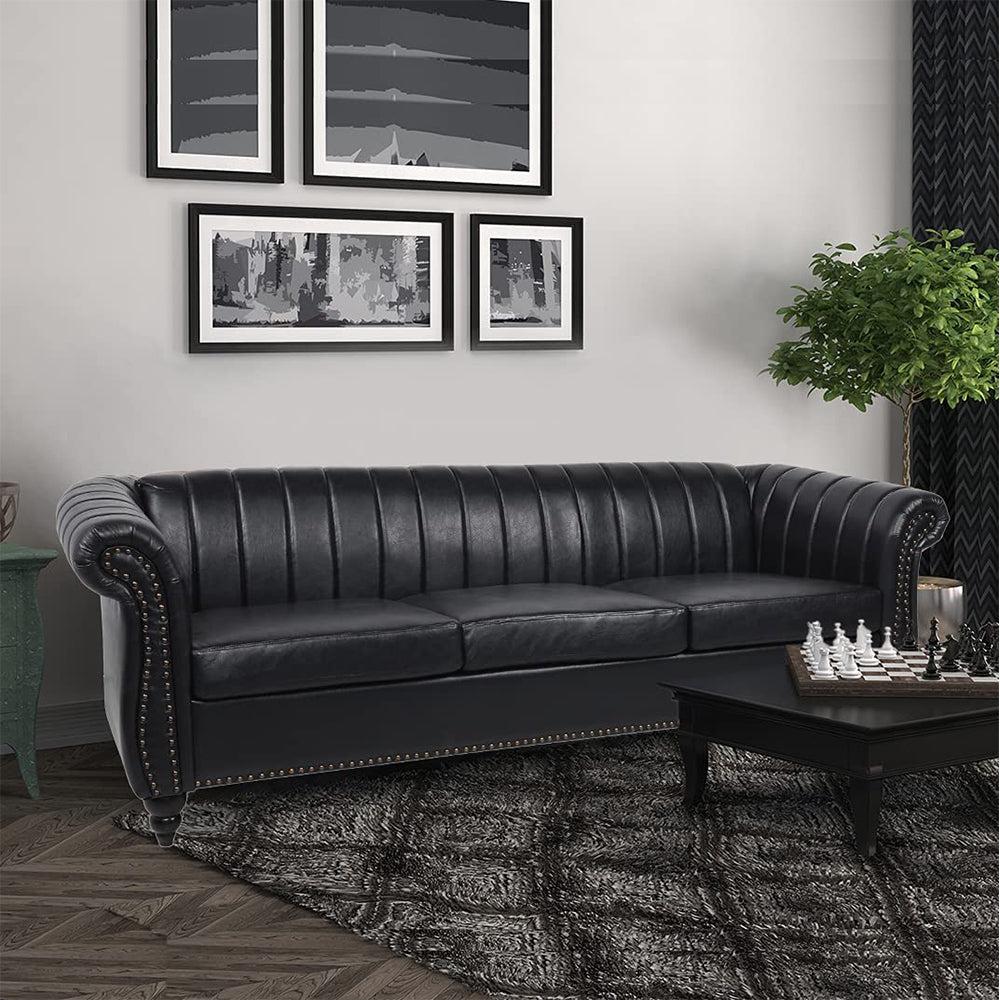 Classic Three Seater Chesterfield Pu Leather Sofa With Channel Back-NOSGA