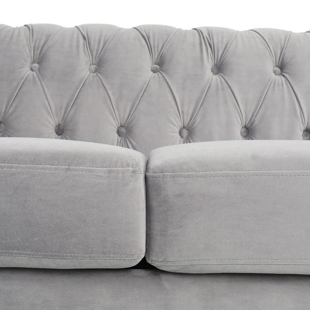 Velvet 3-Seat Chesterfield Sofa with Button Tufted Back-NOSGA