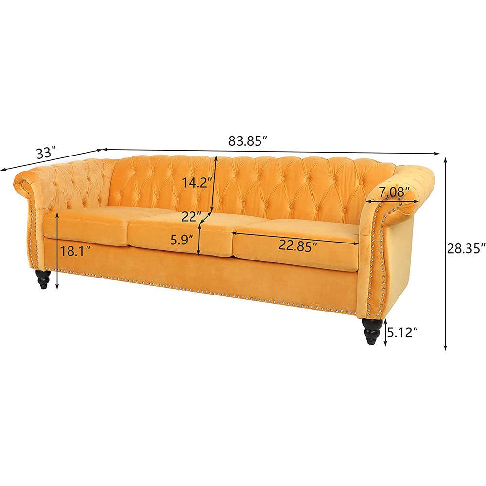 Velvet 3-Seat Chesterfield Sofa with Button Tufted Back-NOSGA