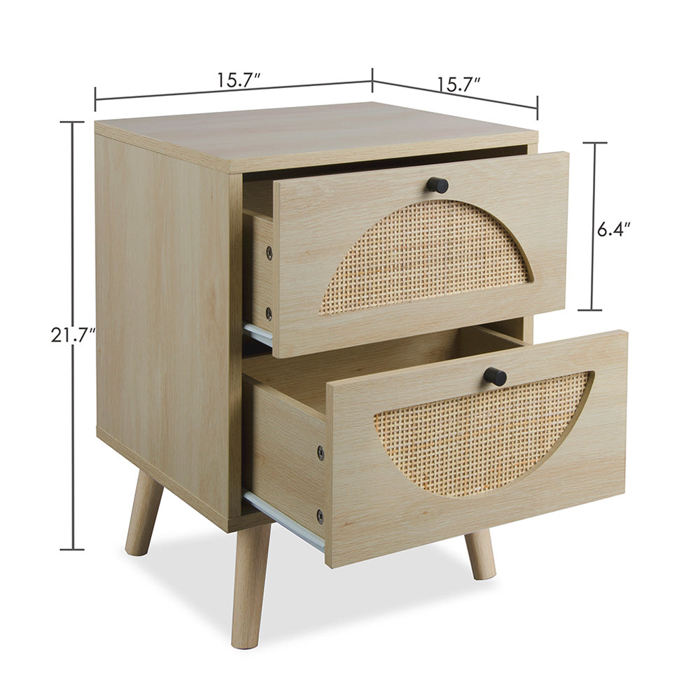 Nightstand with 2 Rattan Storage Drawers