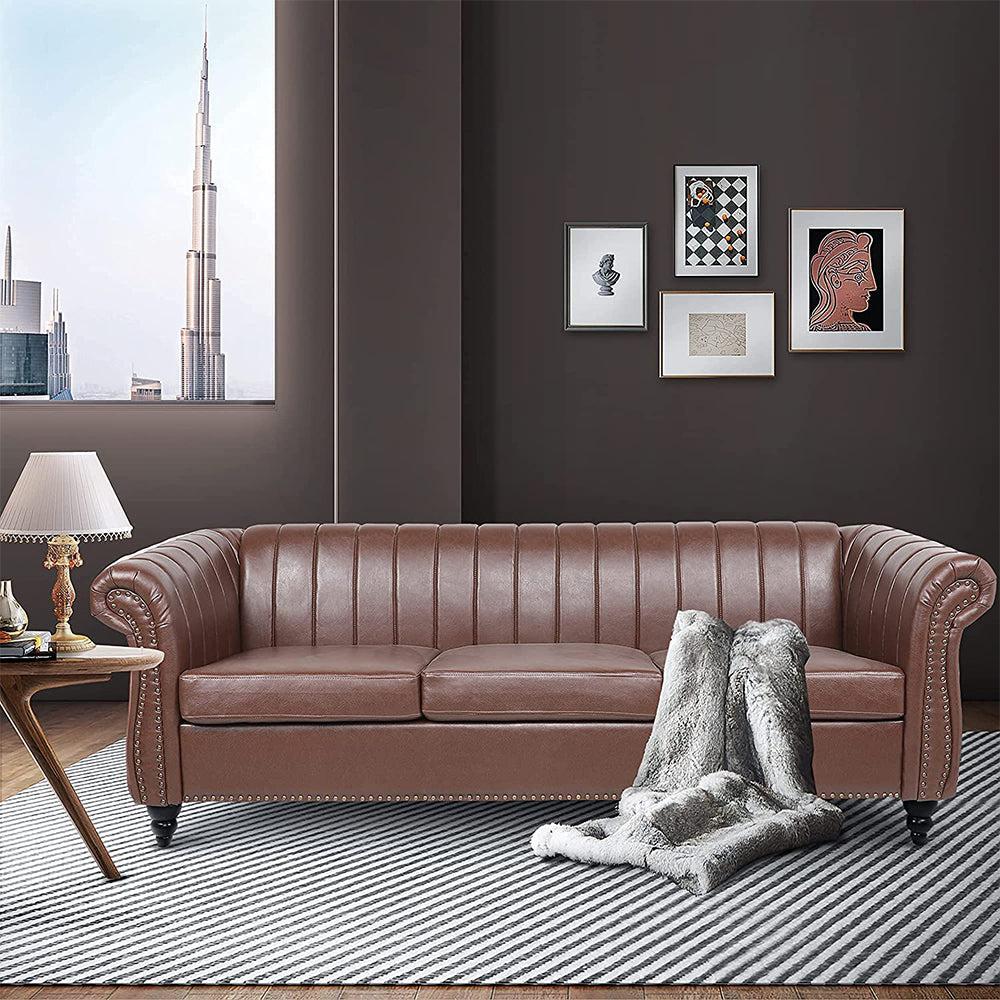 Classic Three Seater Chesterfield Pu Leather Sofa With Channel Back-NOSGA