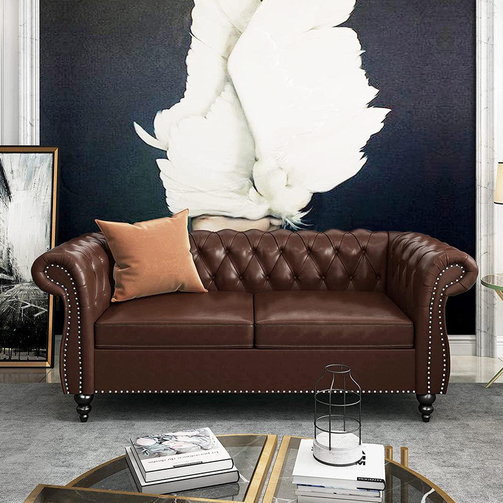 Pu Leather 3-Seat Chesterfield Sofa with Tufted Back-NOSGA