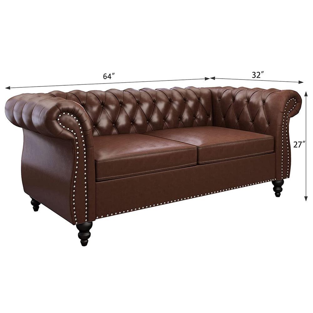 Pu Leather 3-Seat Chesterfield Sofa with Tufted Back-NOSGA