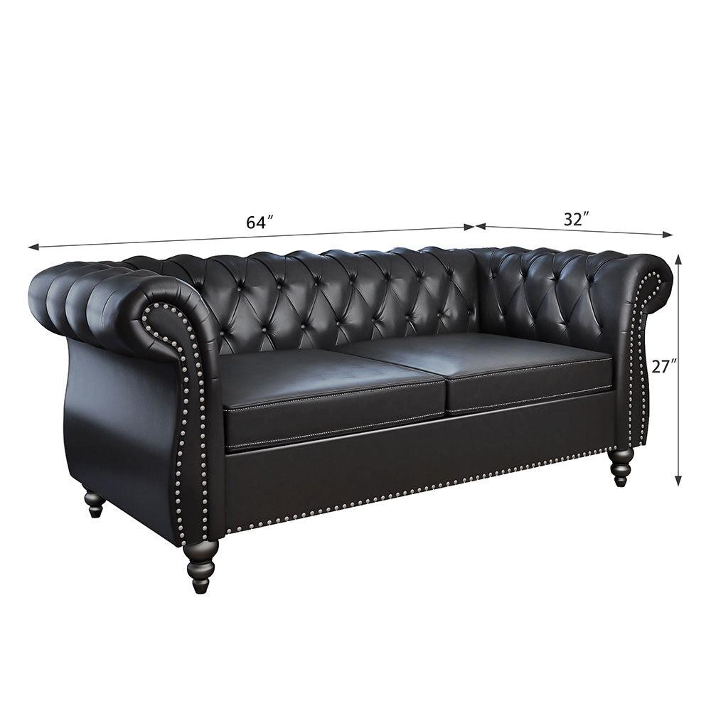 Pu Leather 3-Seat Chesterfield Sofa with Tufted Back-NOSGA