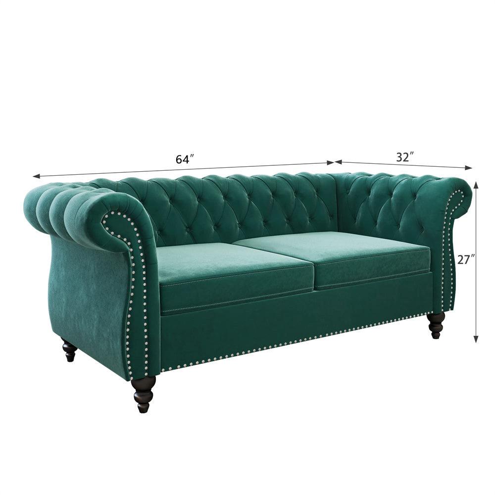 Velvet 3-Seat Chesterfield Sofa with Button Tufted Back-NOSGA