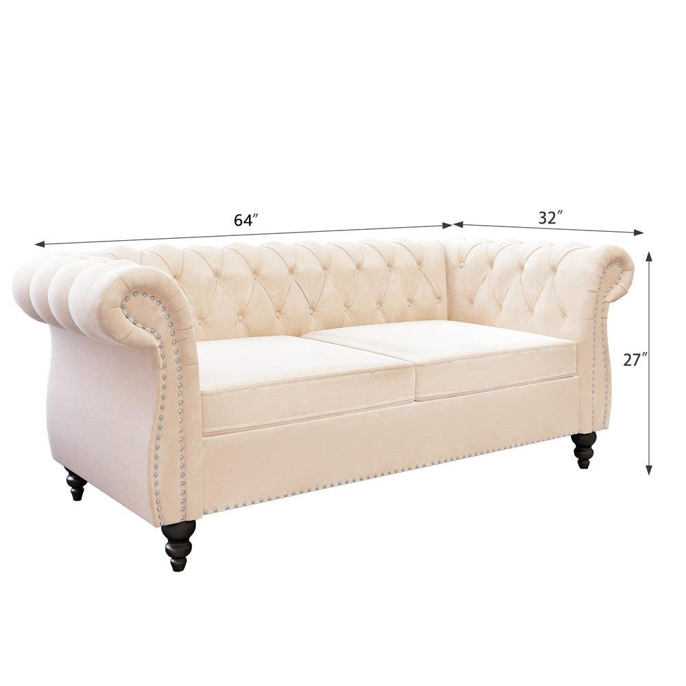 Velvet 3-Seat Chesterfield Sofa with Button Tufted Back-NOSGA