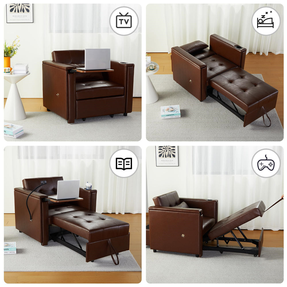 Convertible 3 in 1 Multi-Functional Chair Bed with Hidden Table