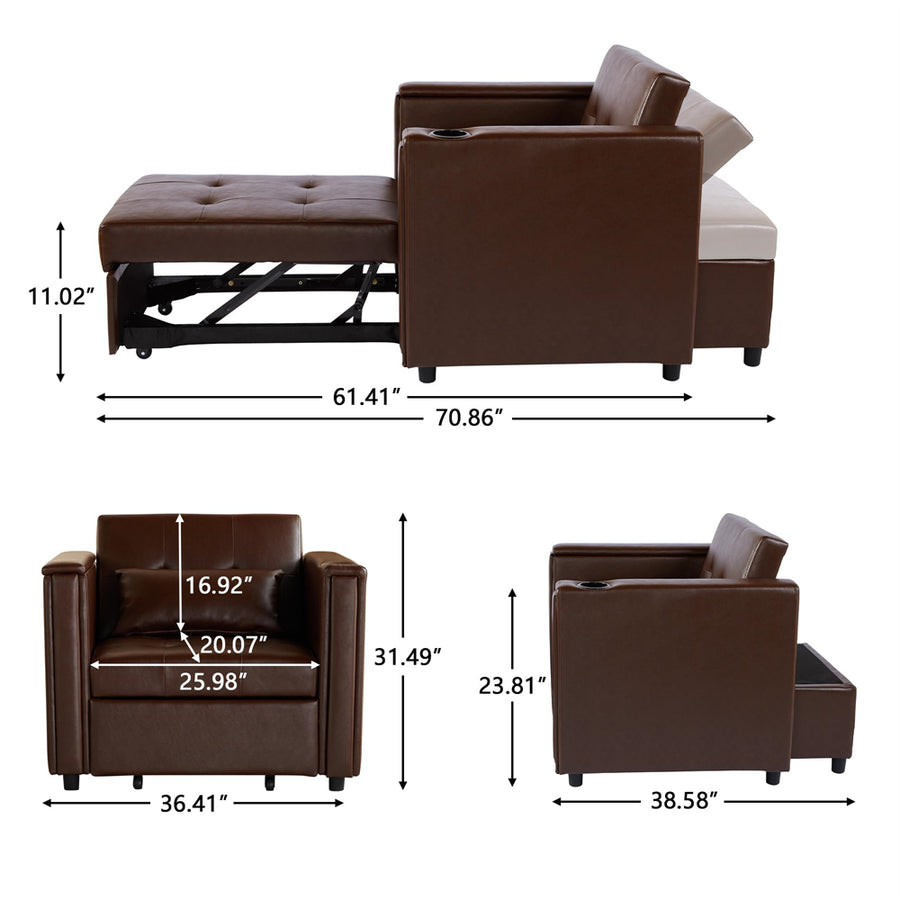 Convertible 3 in 1 MultiFunctional Chair Bed with Hidden Table