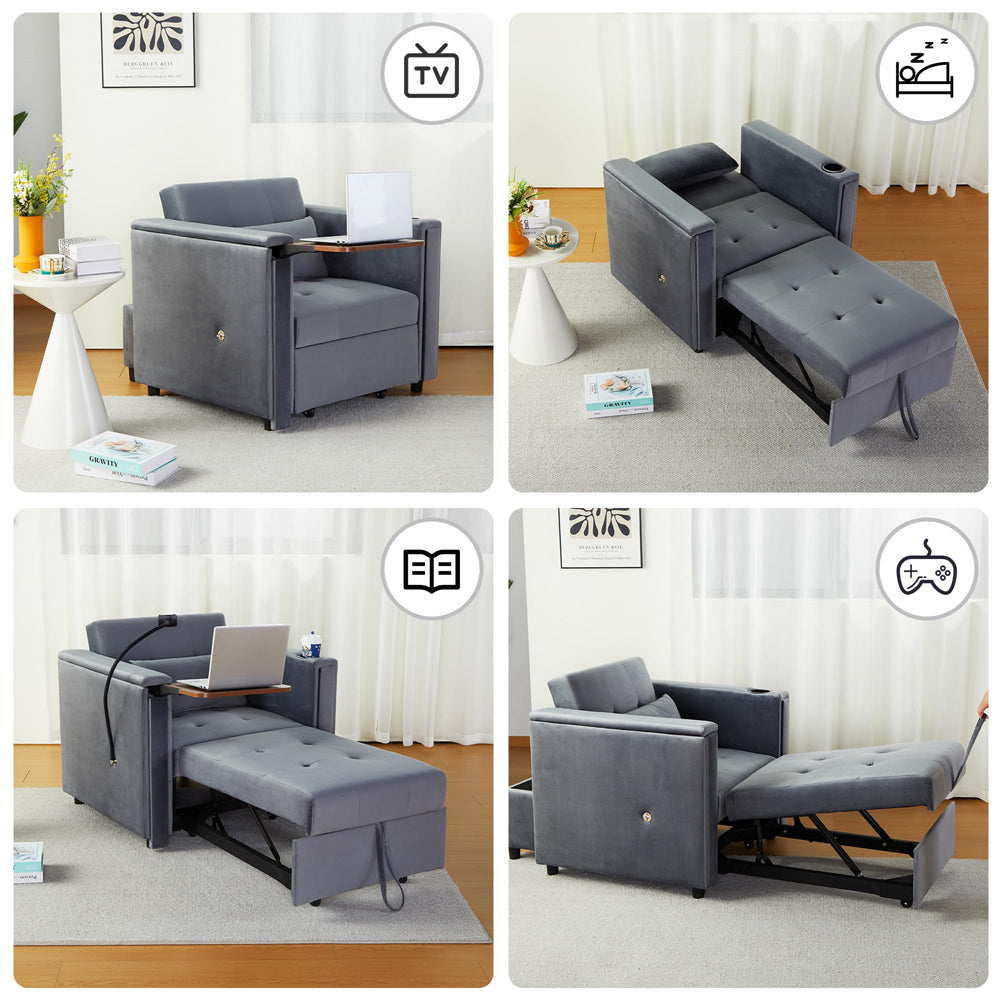 Convertible 3 in 1 Multi-Functional Chair Bed with Hidden Table