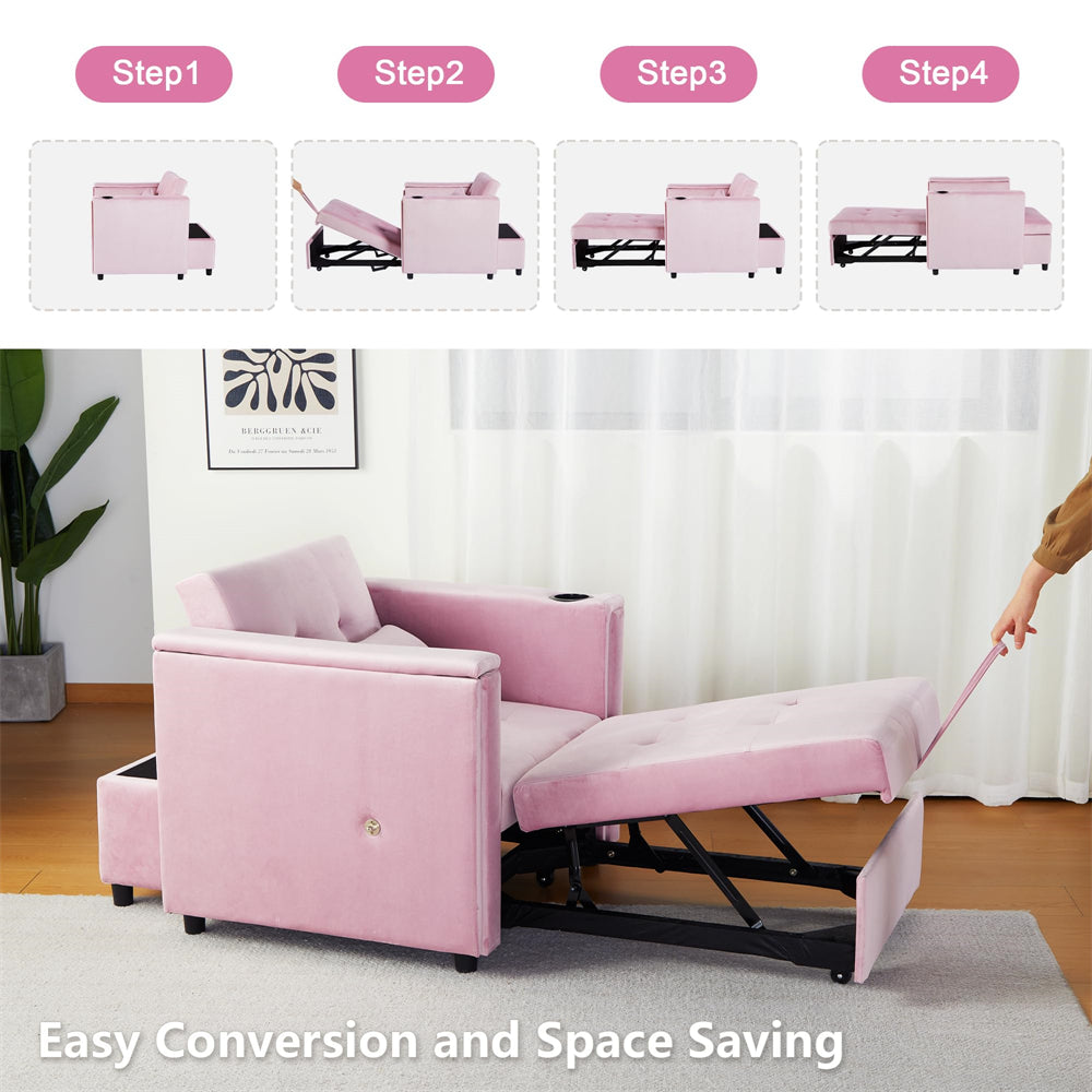 Convertible 3 in 1 Multi-Functional Chair Bed with Hidden Table