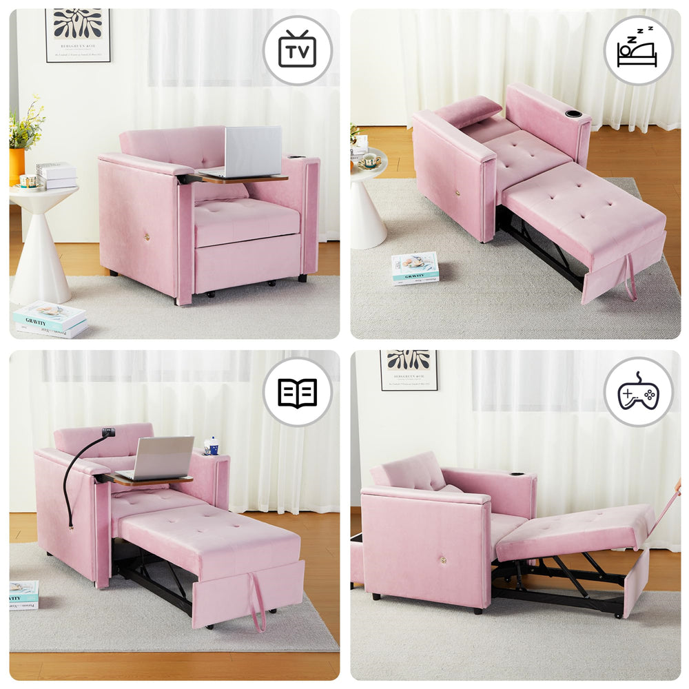 Convertible 3 in 1 Multi-Functional Chair Bed with Hidden Table