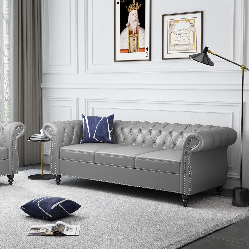 Pu Leather 3-Seat Chesterfield Sofa with Tufted Back-NOSGA