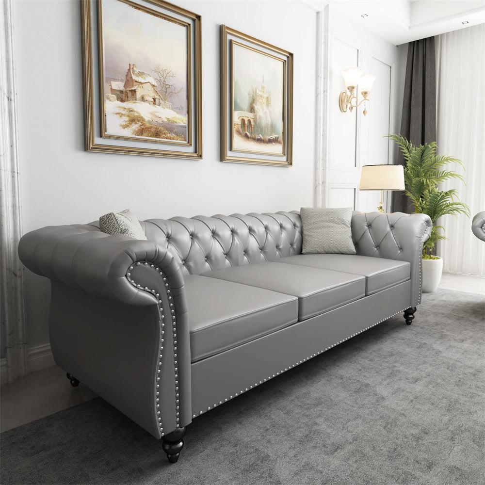 Pu Leather 3-Seat Chesterfield Sofa with Tufted Back-NOSGA