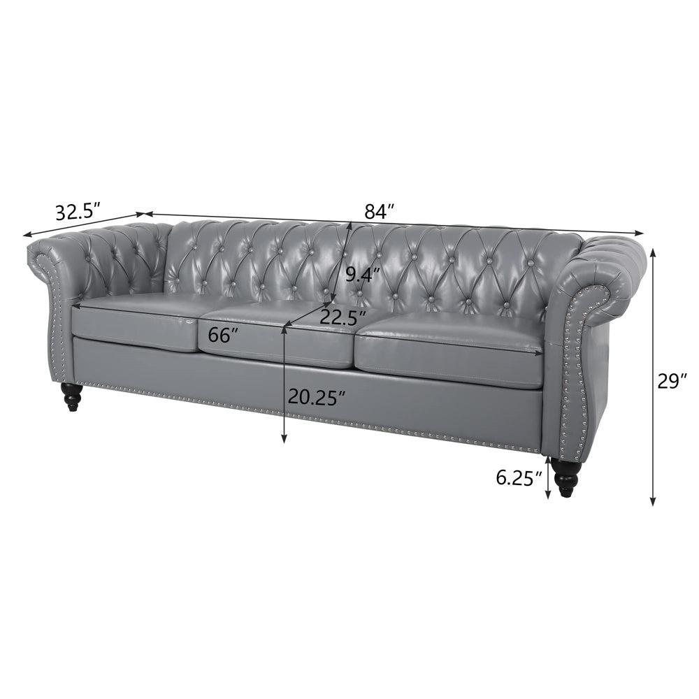 Pu Leather 3-Seat Chesterfield Sofa with Tufted Back-NOSGA