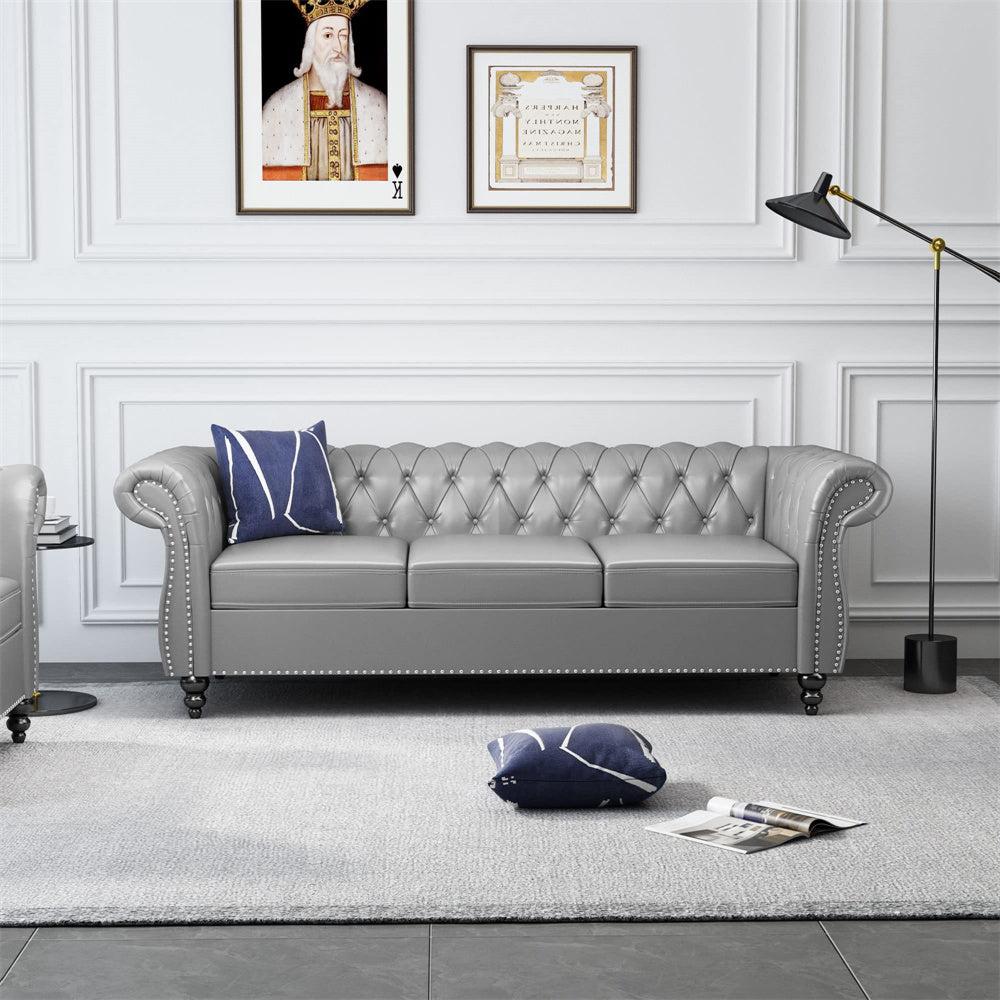 Pu Leather 3-Seat Chesterfield Sofa with Tufted Back-NOSGA