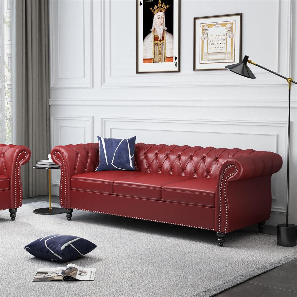 Pu Leather 3-Seat Chesterfield Sofa with Tufted Back-NOSGA