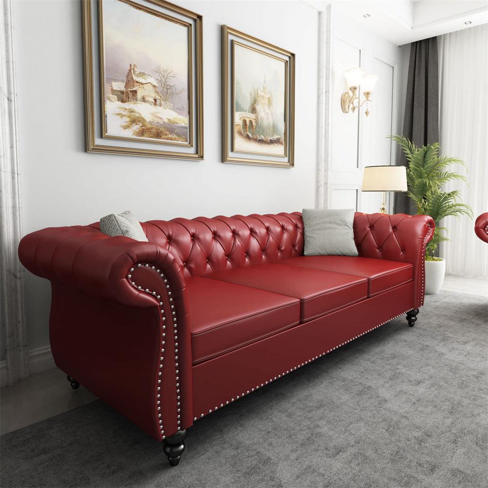 Pu Leather 3-Seat Chesterfield Sofa with Tufted Back-NOSGA