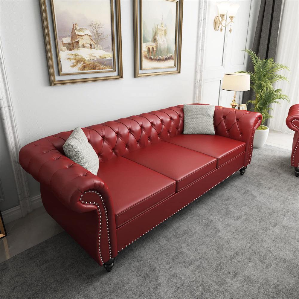 Pu Leather 3-Seat Chesterfield Sofa with Tufted Back-NOSGA