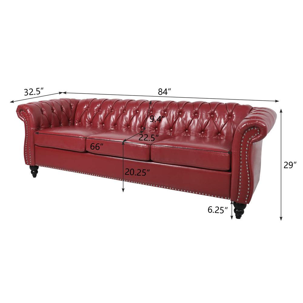 Pu Leather 3-Seat Chesterfield Sofa with Tufted Back-NOSGA