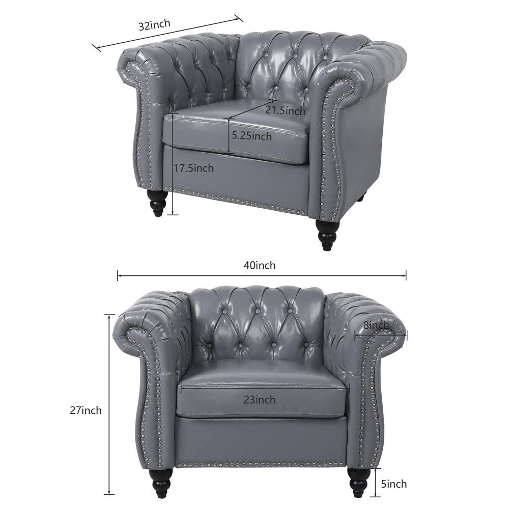 Pu Leather 3-Seat Chesterfield Sofa with Tufted Back-NOSGA