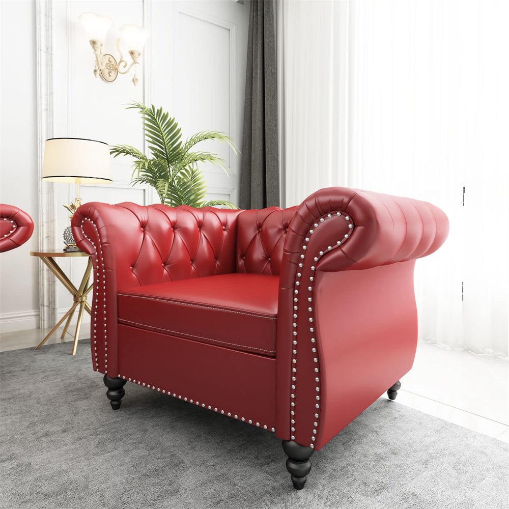 Pu Leather 3-Seat Chesterfield Sofa with Tufted Back-NOSGA