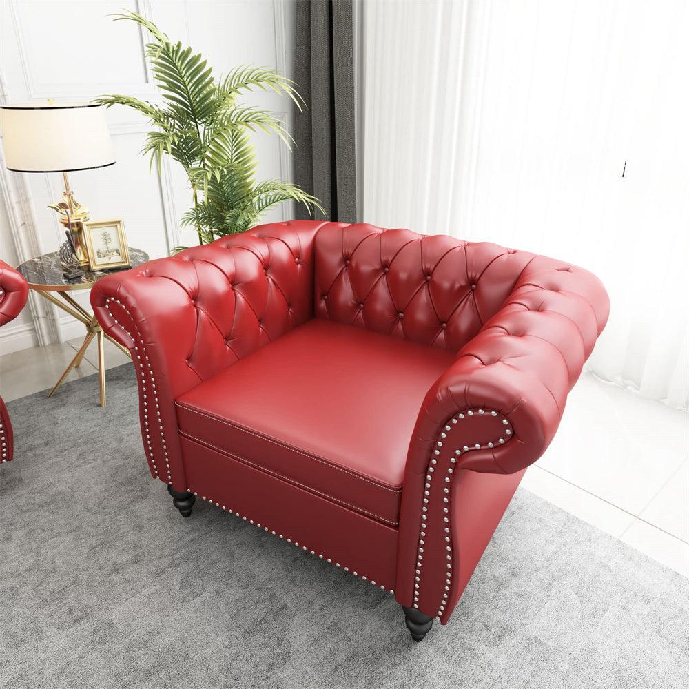 Pu Leather 3-Seat Chesterfield Sofa with Tufted Back-NOSGA