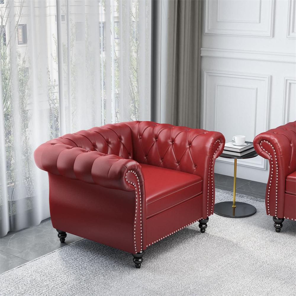 Pu Leather 3-Seat Chesterfield Sofa with Tufted Back-NOSGA