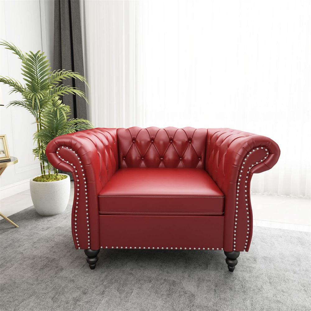 Pu Leather 3-Seat Chesterfield Sofa with Tufted Back-NOSGA