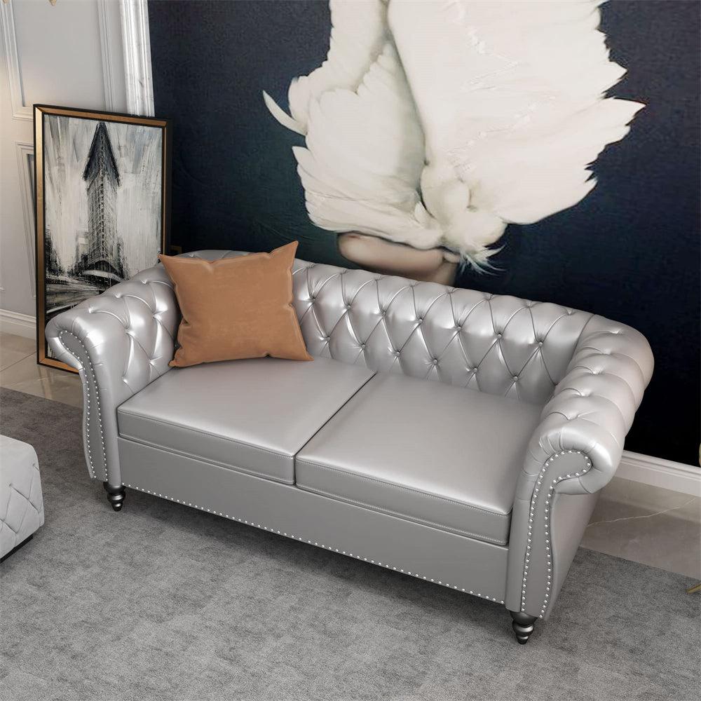 Pu Leather 3-Seat Chesterfield Sofa with Tufted Back-NOSGA