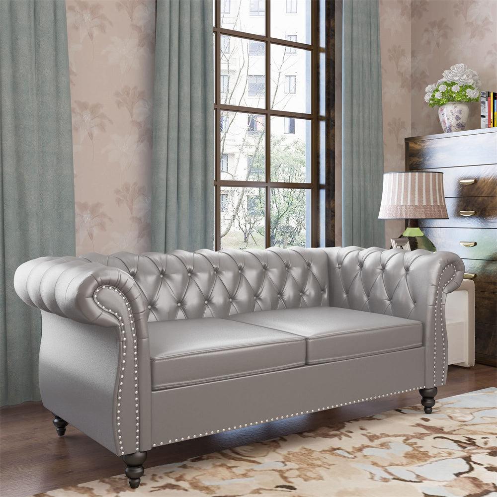 Pu Leather 3-Seat Chesterfield Sofa with Tufted Back-NOSGA