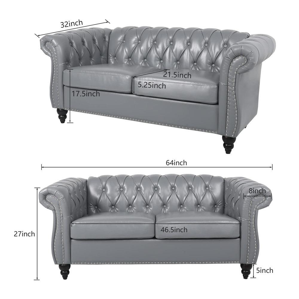 Pu Leather 3-Seat Chesterfield Sofa with Tufted Back-NOSGA