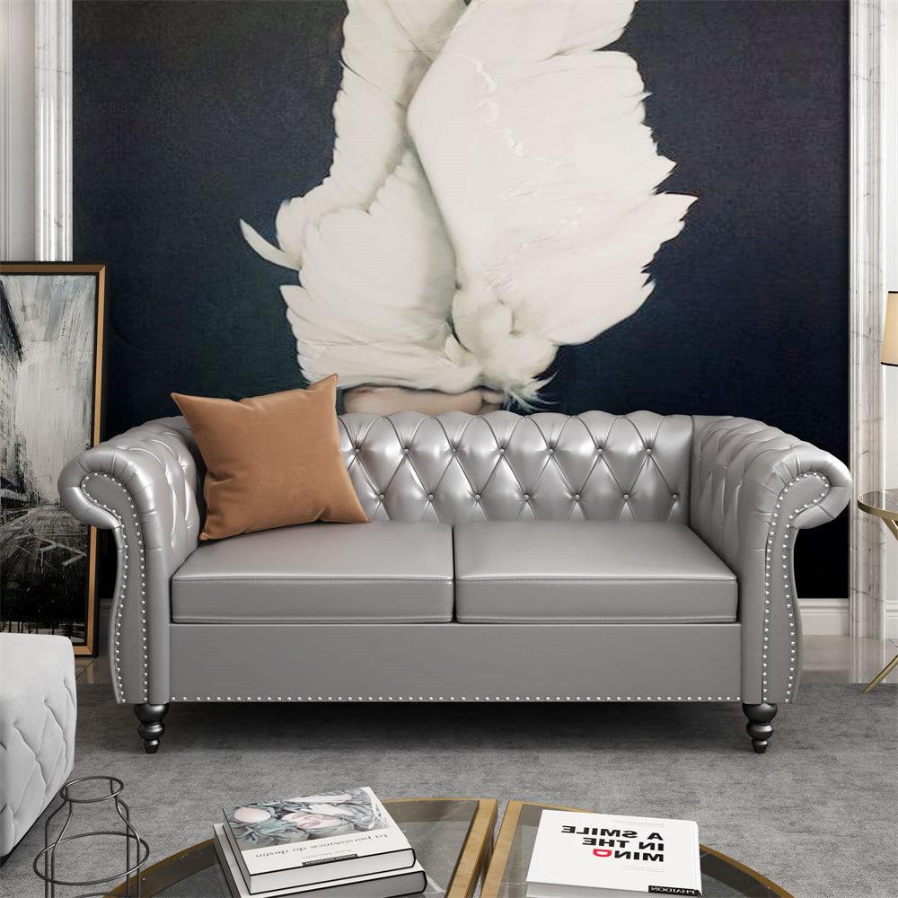 Pu Leather 3-Seat Chesterfield Sofa with Tufted Back-NOSGA