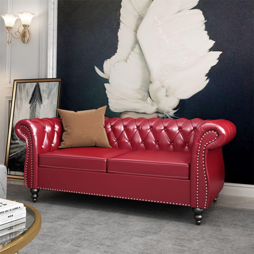 Pu Leather 3-Seat Chesterfield Sofa with Tufted Back-NOSGA