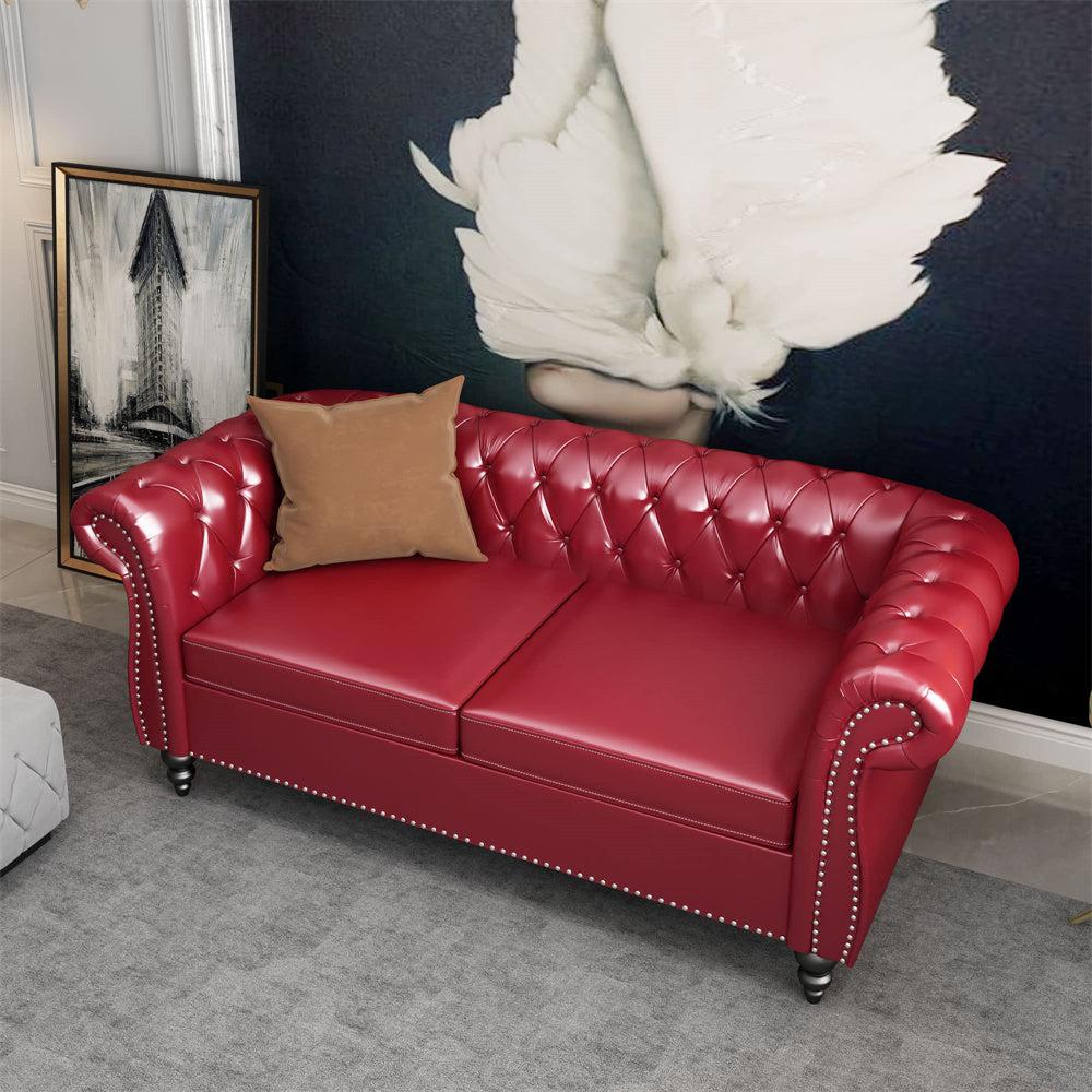 Pu Leather 3-Seat Chesterfield Sofa with Tufted Back-NOSGA