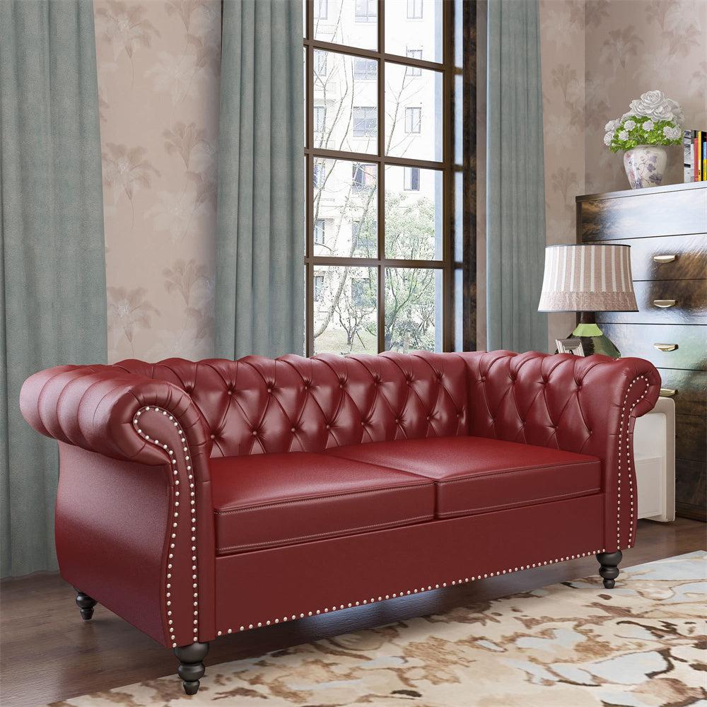 Pu Leather 3-Seat Chesterfield Sofa with Tufted Back-NOSGA